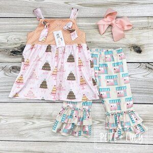 Birthday Pete +Lucy capri set 3t And 7/8 Girls Nwt